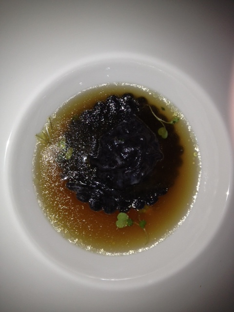 Lobster Ravioli with saffron broth