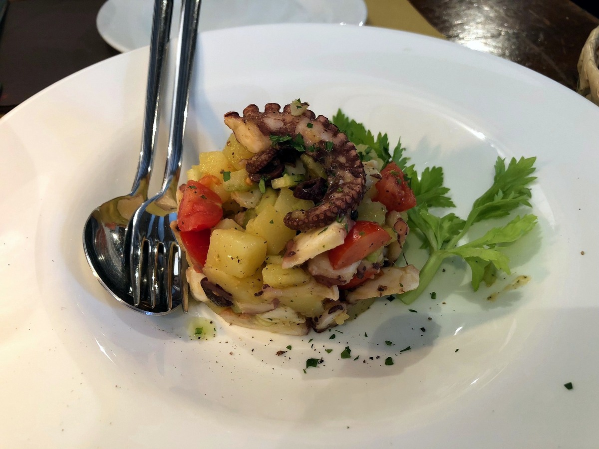 Octopus and potato salad at Trattoria Alla Fontana
